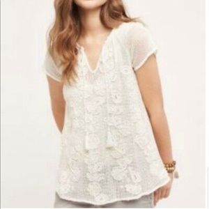 Akemi + Kin | White floral crochet short sleeve top